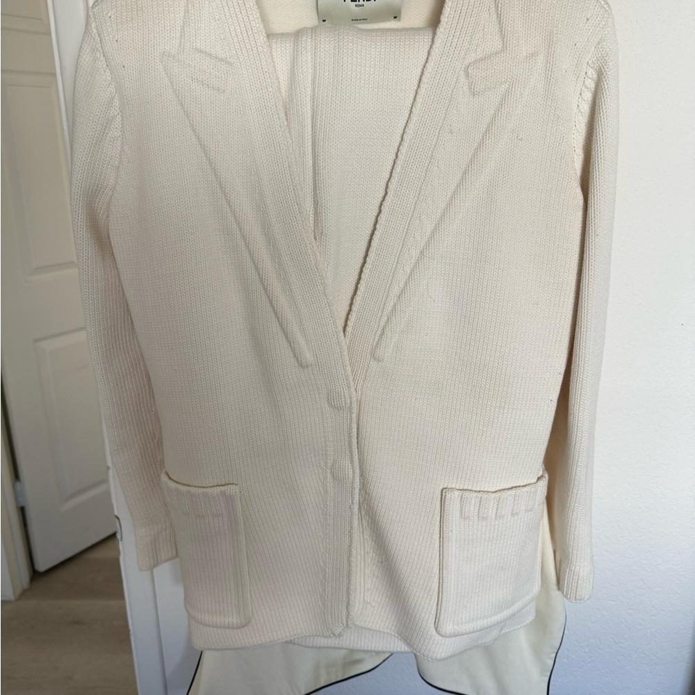 Fendi cotton Knit Blazer & pant set in Ivory SZ 50 NWOT